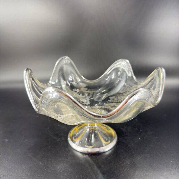 Vintage Viking Clear Footed Dish Bowl With Silver Overlay Flowers Pattern VTG - Picture 14 of 14